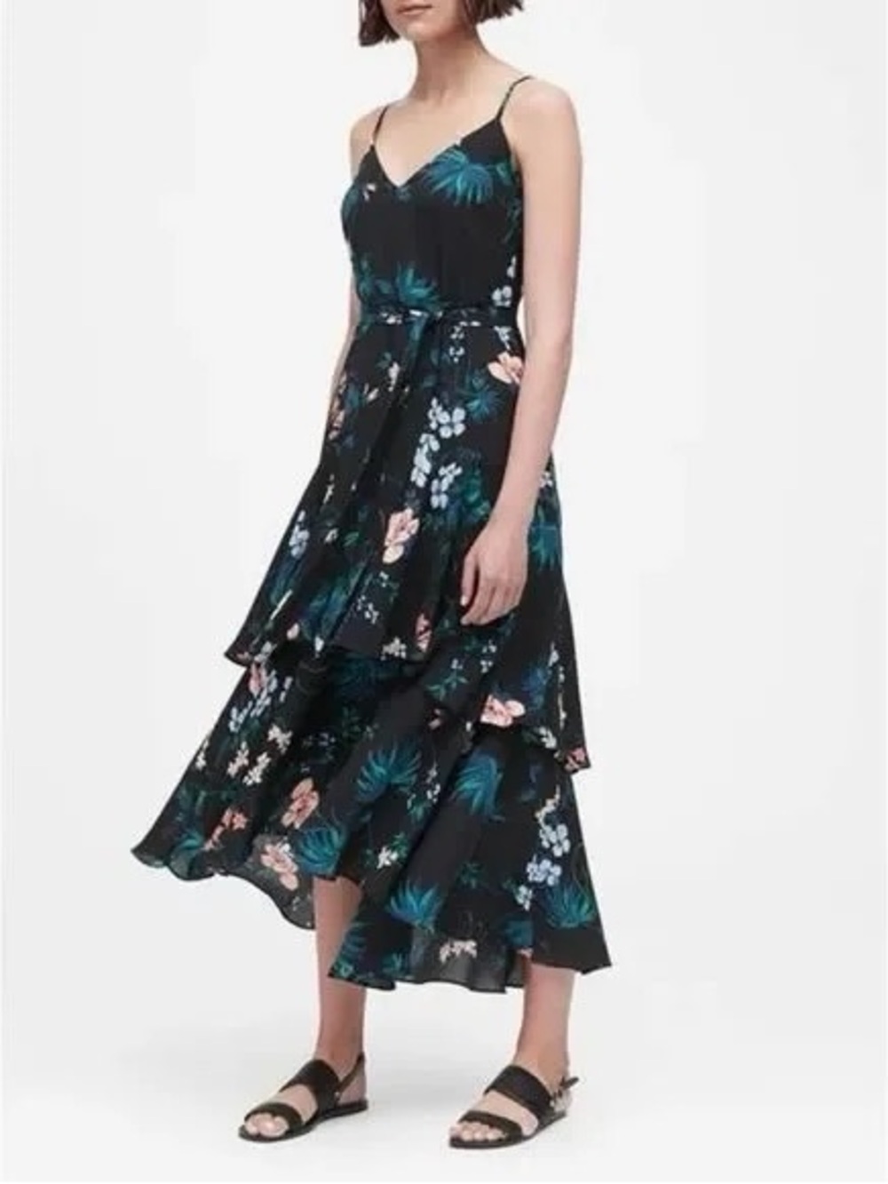Banana Republic Black Floral Ruffled Max